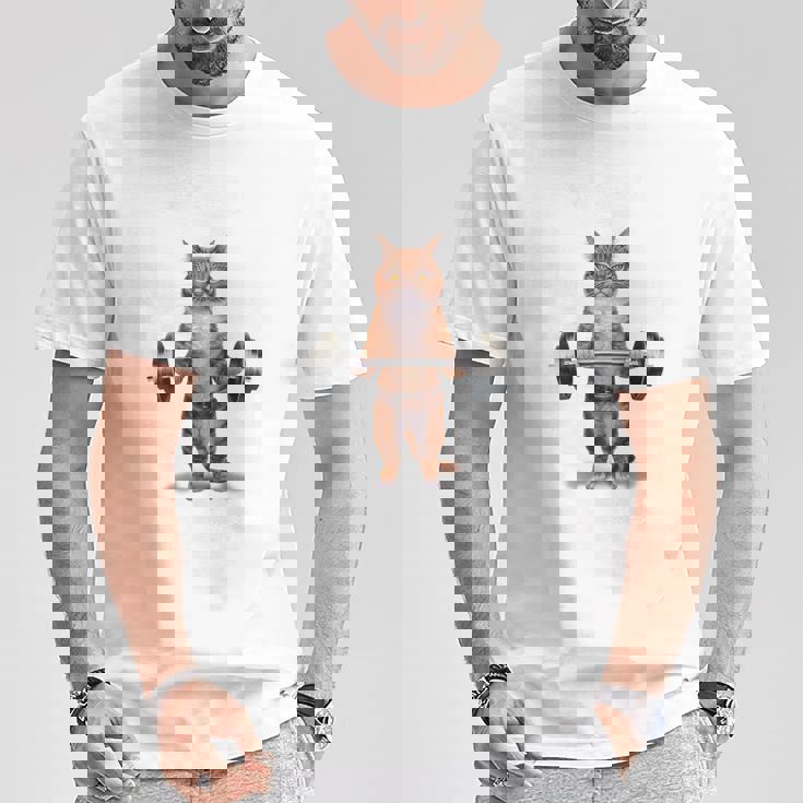 ウェイトリフティング 筋トレ バーベル やる気がないなら家に帰れ 赤毛 猫 ねこ Tシャツ 面白い贈り物