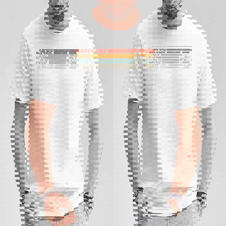 ウェイトレス 食べ物 飲み物とヒント レトロ ウェイティングスタッフ ウェイター 長袖tシャツ Tシャツ 面白い贈り物