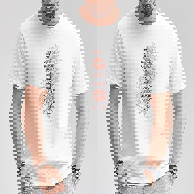 ウクライナ刺繍タトゥーローズ ウクライナの自由 Tシャツ 面白い贈り物