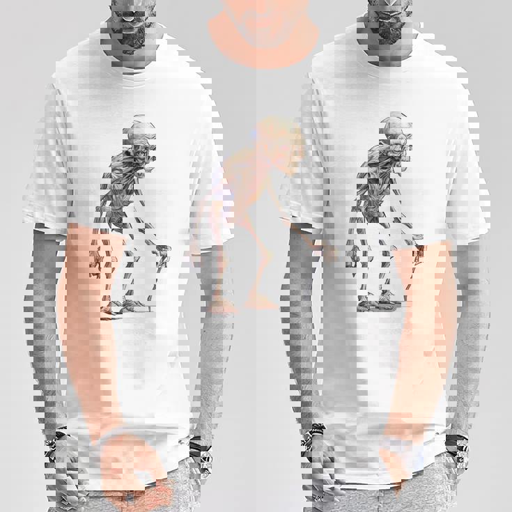 エイリアン スケルトン クリーチャー 松葉杖 スティック Tシャツ 面白い贈り物