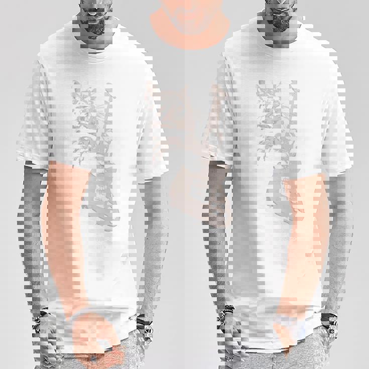 エレキギターを弾く猫 面白いキャットロッカー ロックショー 長袖tシャツ Tシャツ 面白い贈り物