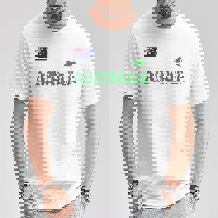 オーストラリア 国旗 カンガルー サッカー ラグビー フットボール 水泳 応援 Tシャツ 面白い贈り物
