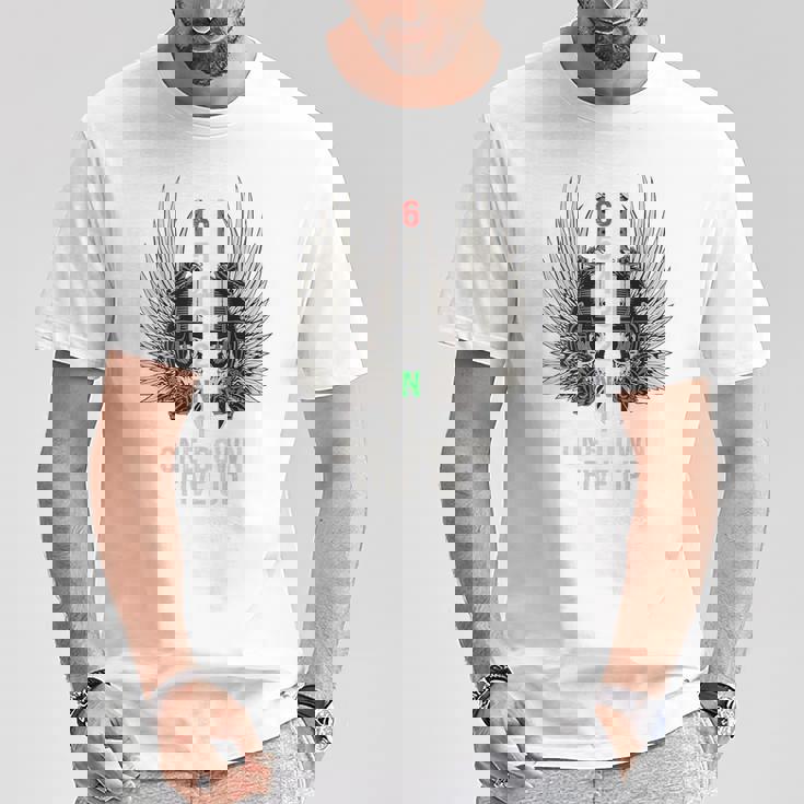 オートバイのギアシフト 1 ダウン 5 アップ バイカー スカル 背面 Tシャツ 面白い贈り物