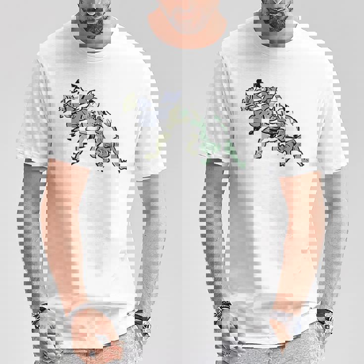 カエル 相撲 伝統 浮世絵 のようなカエルイラスト かわいい 渋かっこいい ワンポイント Tシャツ 面白い贈り物