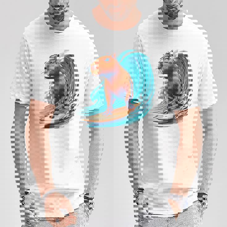 カッコイイ カピバラ サーファー サーフボード サーフィン メンズ レディース キッズ キャピー Tシャツ 面白い贈り物