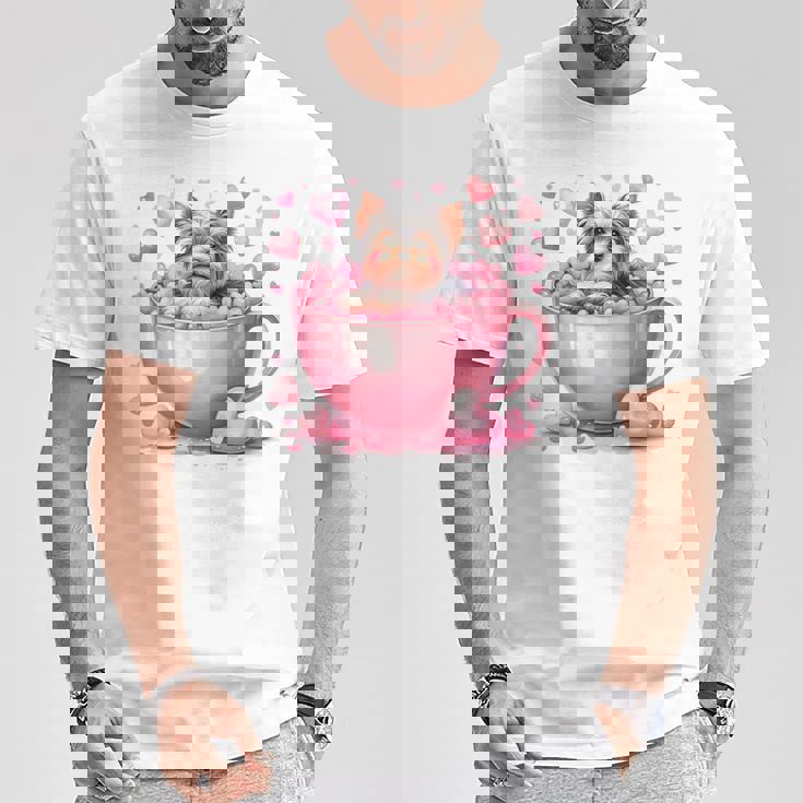 カップに入った子犬 長袖tシャツ Tシャツ 面白い贈り物