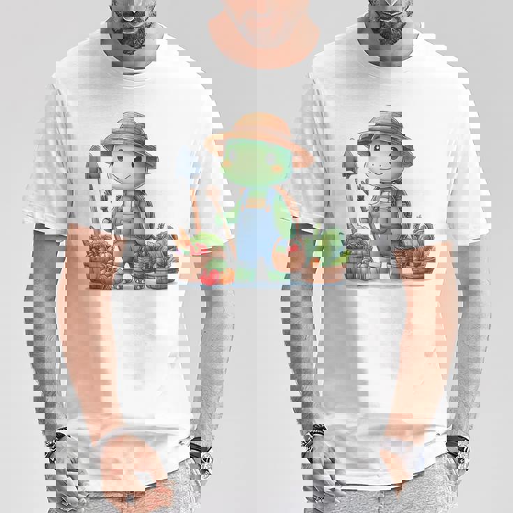 カメは農夫、かわいいデザイン。 Tシャツ 面白い贈り物