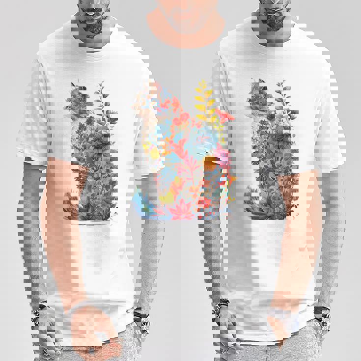 カラフル 花 猫 Tシャツ 面白い贈り物