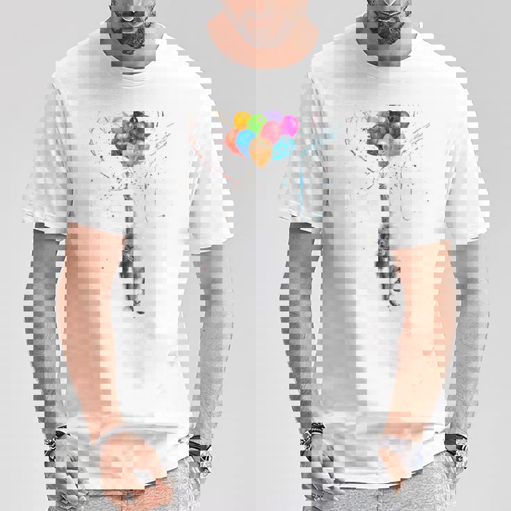 カラフルな顔 赤ちゃん オランウータン ハンギングバルーン グラフィック 猿 Tシャツ 面白い贈り物