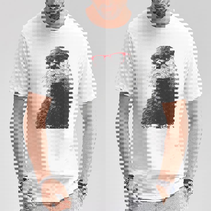 カワウソ アニマル柄 動物園 図面 イラスト 顔 カワウソ Tシャツ 面白い贈り物