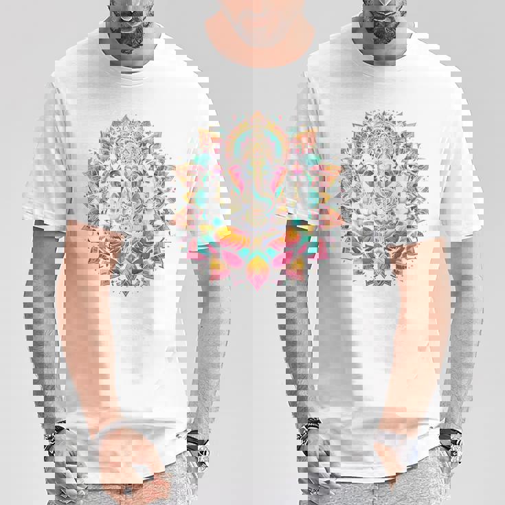 ガネーシャシンボル ヨガ ヒンドゥー教 象 神 ガネーシャ プージャ 長袖tシャツ Tシャツ 面白い贈り物