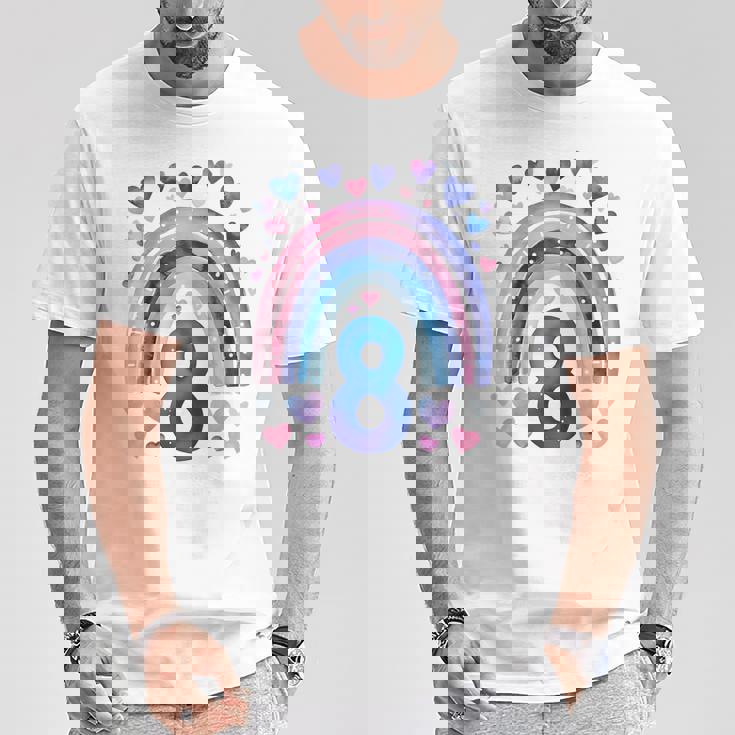 キッズ 誕生日 8 女の子 レインボー 水彩 8歳 Tシャツ 面白い贈り物