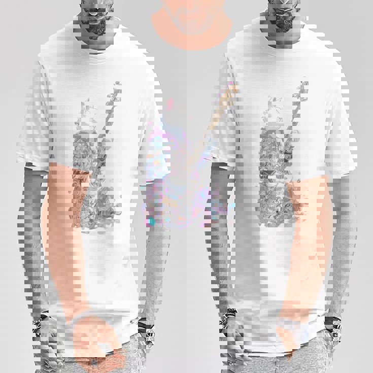 ギターを弾く猫 ネコ おもしろ かわいい ロック おしゃれ Tシャツ 面白い贈り物