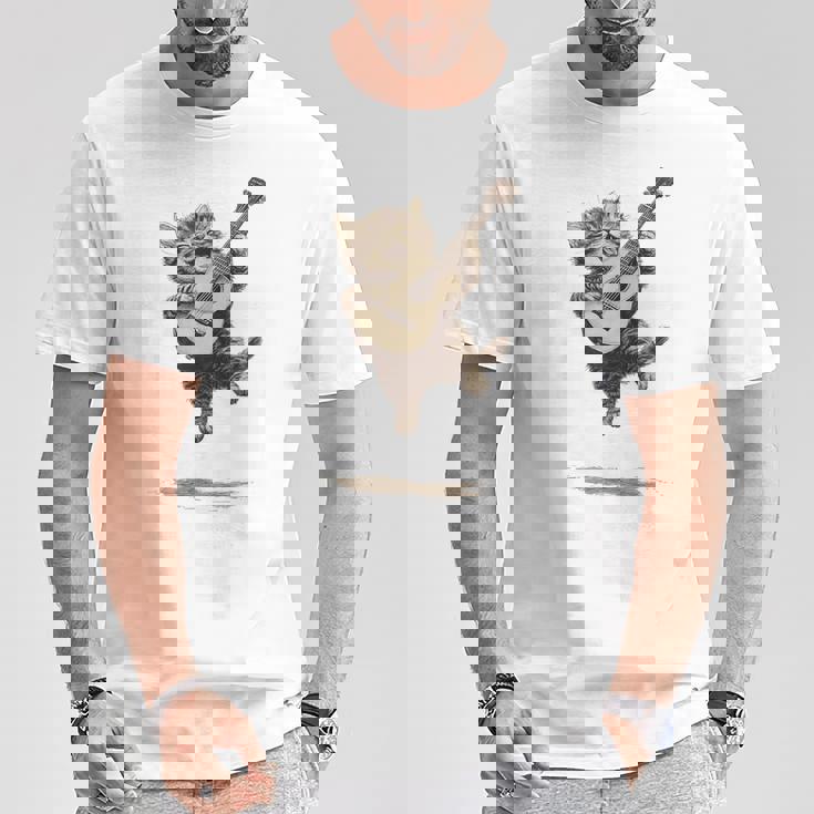 ギターを弾く面白い猫 面白いギター猫 Tシャツ 面白い贈り物