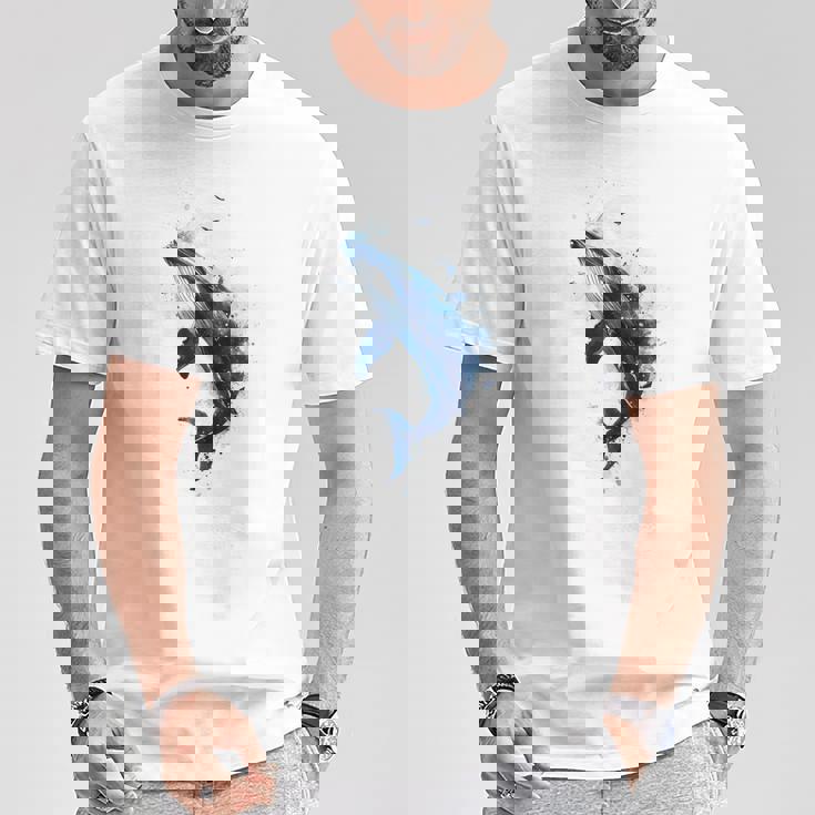 クジラ 水彩 海洋 動物 海の生物 青くじら デザイン Tシャツ 面白い贈り物