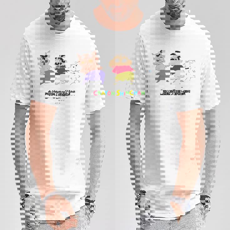 クレヨンしんちゃん 振り向き「ぶりぶり＆しんちゃん＆シロ」 Tシャツ 面白い贈り物