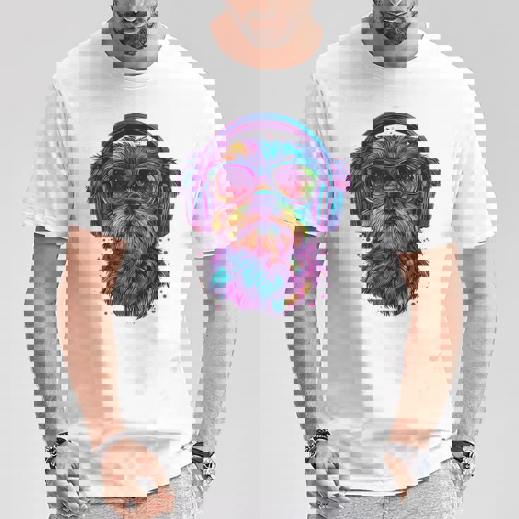 グリフォン ブリュッセロ 犬 音楽 ヘッドホン グリフォン ブリュッセル Tシャツ 面白い贈り物