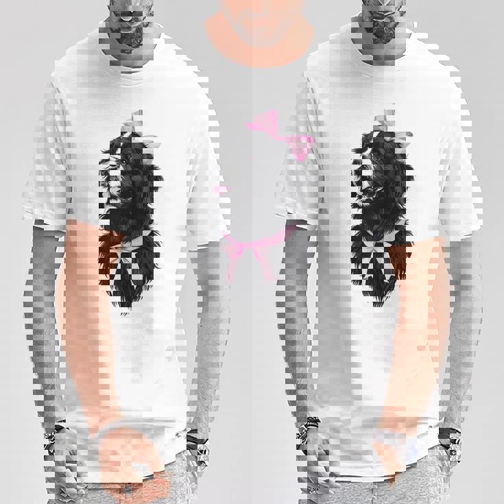 コケット リボン ニューファンドランド 犬 犬 ママ ピンクリボン 女の子 Tシャツ 面白い贈り物