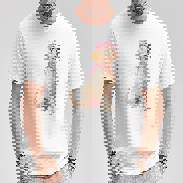 コケットボウ ラブラドールレトリバー 犬 ラボ ママ ピンクリボン 女の子 Tシャツ 面白い贈り物