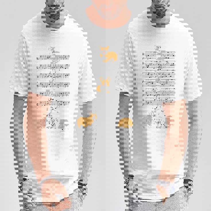 コーギー 犬 音符 音符 ミュージシャン かわいい コーギー 犬 Tシャツ 面白い贈り物