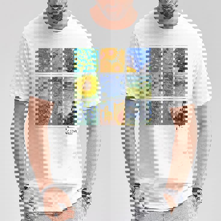 ゴッホの絵画、ひまわり、星月夜 Tシャツ 面白い贈り物