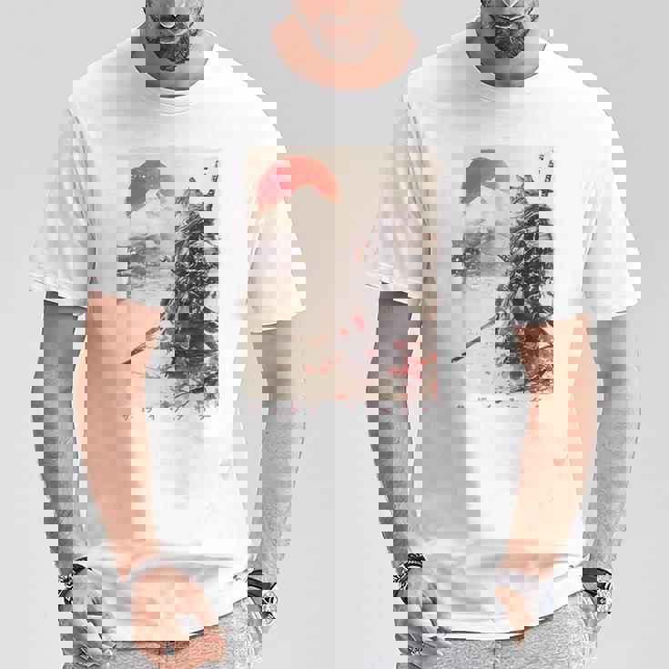 サムライ 猫戦士 浮世 墨絵 猫 サムライ 長袖tシャツ Tシャツ 面白い贈り物