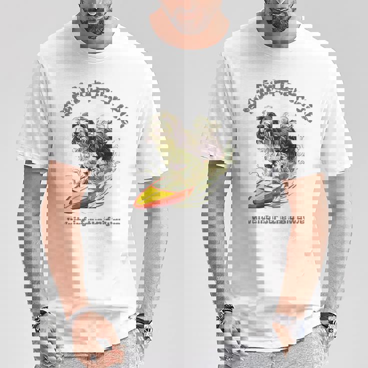 サーフィン 犬 ビアデッドコリー かわいい 面白い Tシャツ 面白い贈り物