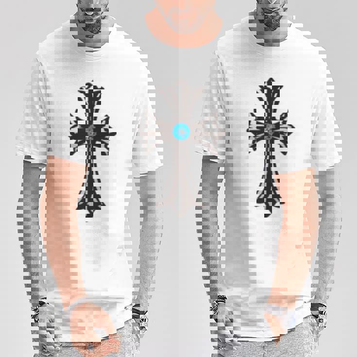 シルバークロス ブルーダイヤ 長袖tシャツ Tシャツ 面白い贈り物