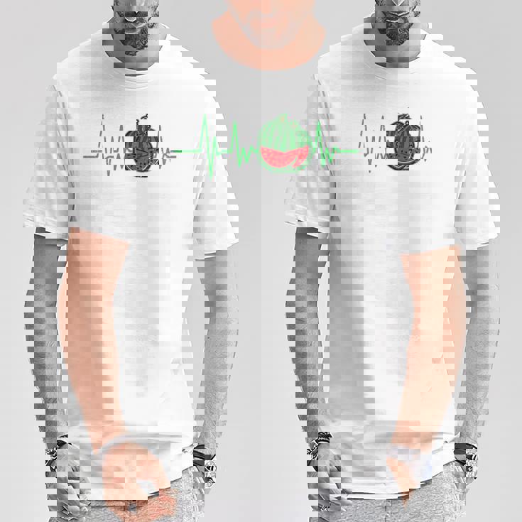 スイカ 農家 ハートビート ガーデニング 果物 農業 庭師 長袖tシャツ Tシャツ 面白い贈り物