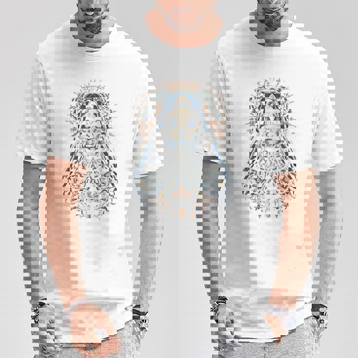 スカル サンタ ムエルテ クリスチャン 長袖tシャツ Tシャツ 面白い贈り物