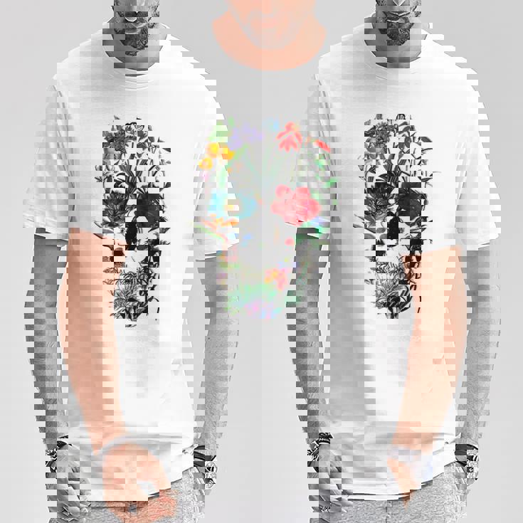 スカルフラワー チューリップ シュガースカルツリー フローラル スカルローズ Tシャツ 面白い贈り物