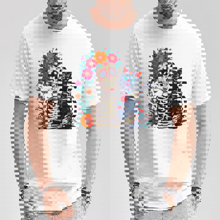 スケルトン ハグ 猫 シュガー スカル Día Los Muertos ハロウィン Tシャツ 面白い贈り物