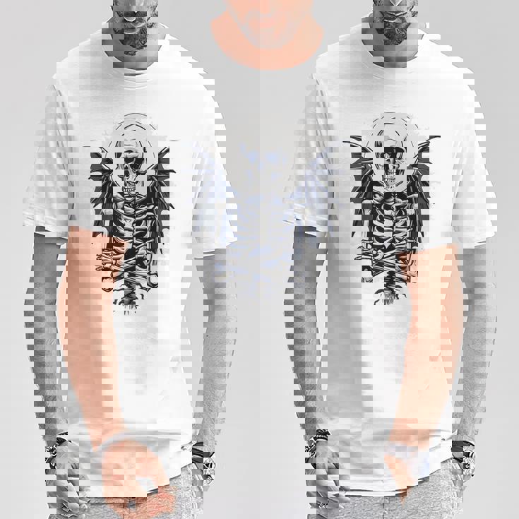 スケルトン ハロウィン コスチューム 怖い 不気味な翼 死 Tシャツ 面白い贈り物