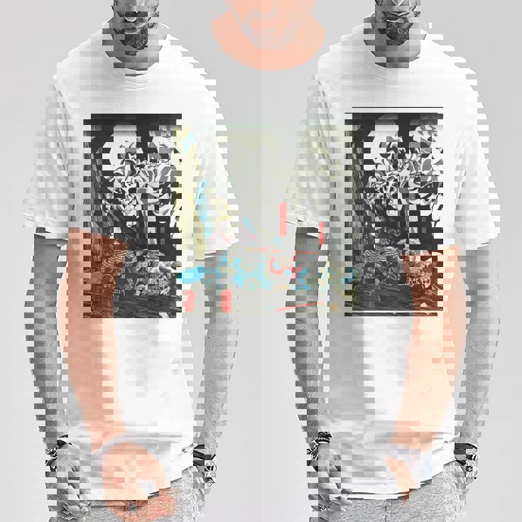 スケルトン 妖怪 歌川 国芳 日本美術 ハロウィン 相馬の古内裏 善知安方忠義伝 バックプリント Tシャツ 面白い贈り物