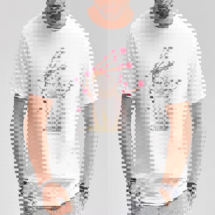 スコティッシュフォールド ネコ 桜の花 長袖tシャツ Tシャツ 面白い贈り物