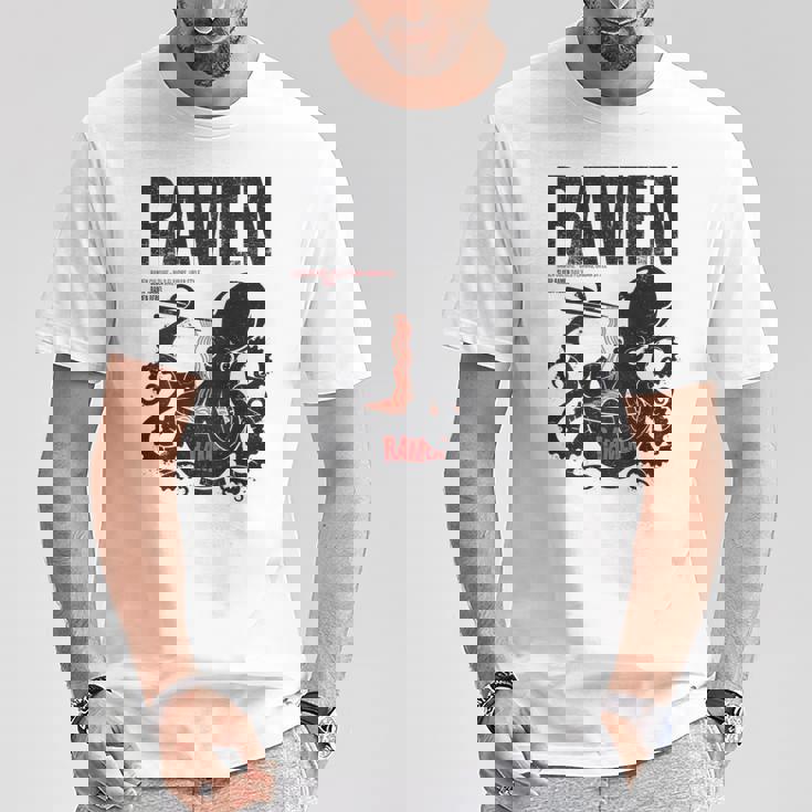 ストリートウェア ラーメン カワイイ オタク マンガ アニメ バックプリント モダン Tシャツ 面白い贈り物