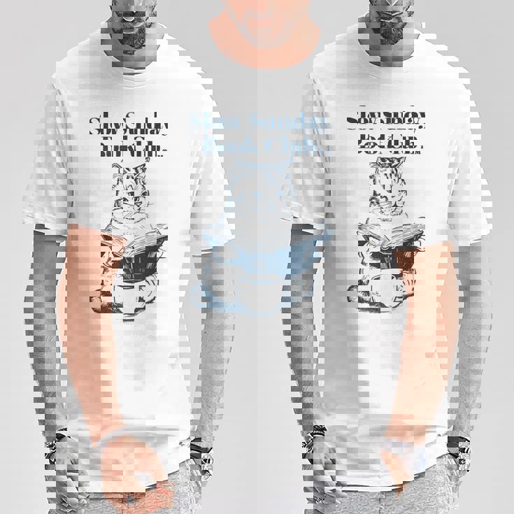 スローサンデーブッククラブ 本好きの猫 Tシャツ 面白い贈り物