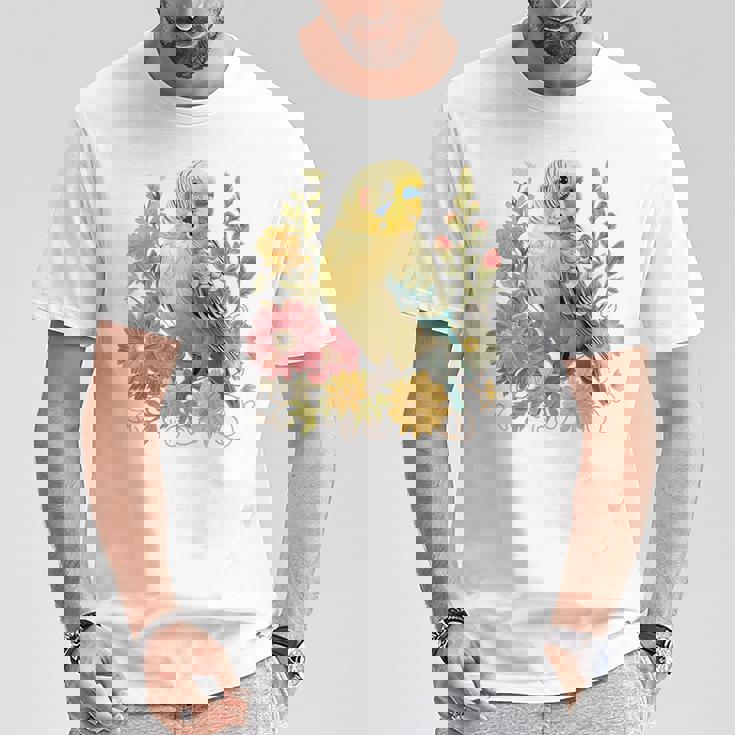 セキセイインコ 鳥 ママ セキセイインコ オウム ヴィンテージフラワー Tシャツ 面白い贈り物