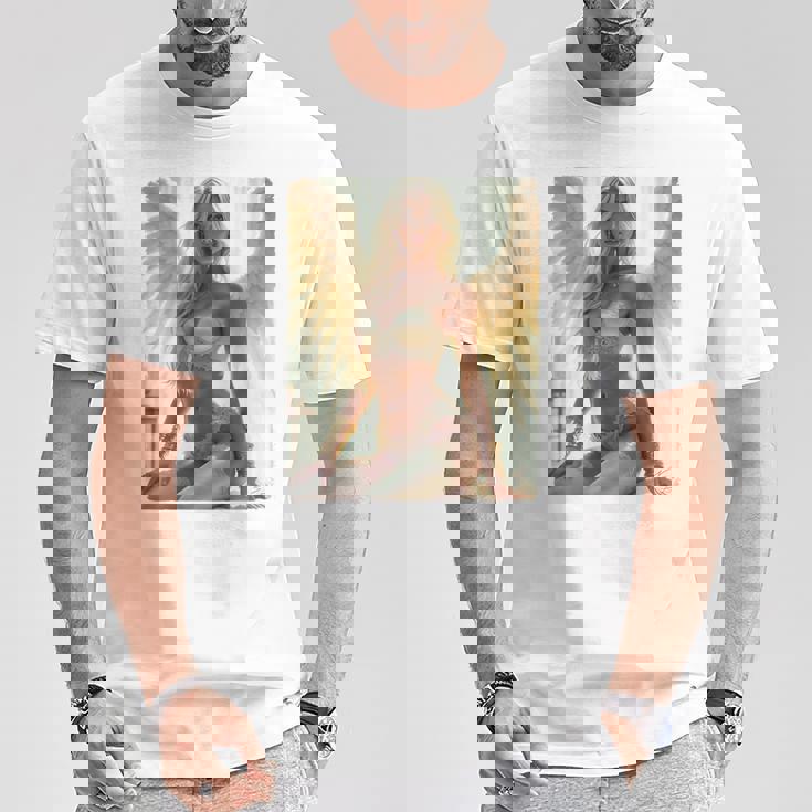 セクシーガールグラフィックtシャツ セクシーシッティングエンジェルピンナップバックプリント Tシャツ 面白い贈り物