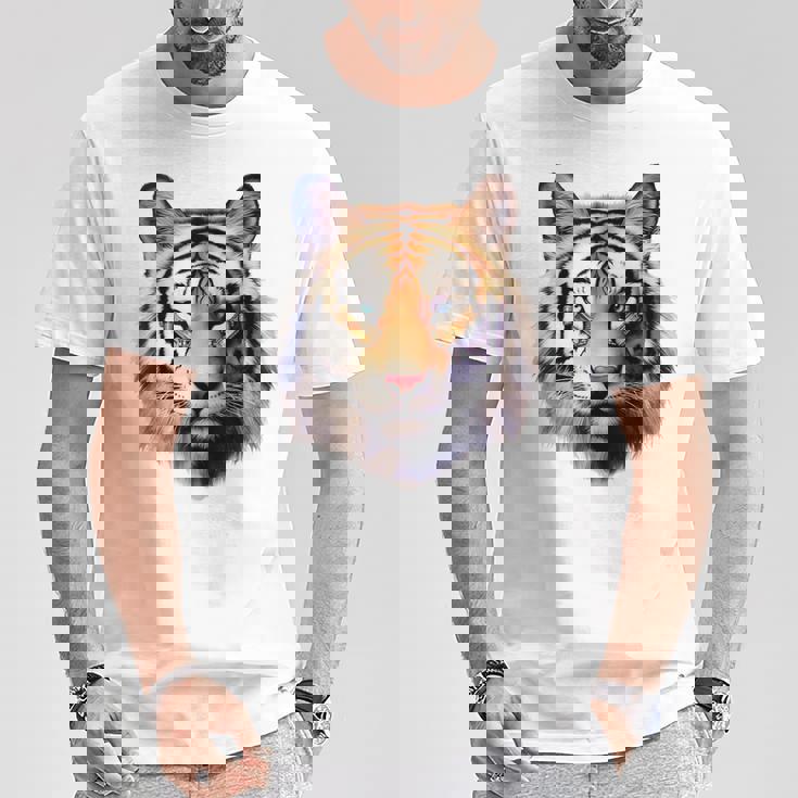 タイガー アニマル プリント グラフィック デッサン アートワーク フェイス トラ Tシャツ 面白い贈り物