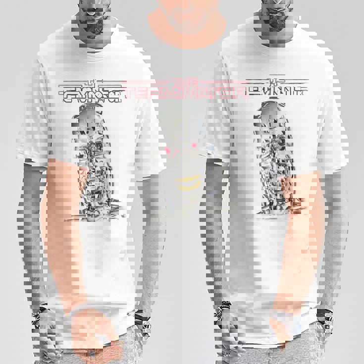 ターミネーターt-800ヘッドレトロサイボーグゲーマークラシックsf。 Tシャツ 面白い贈り物