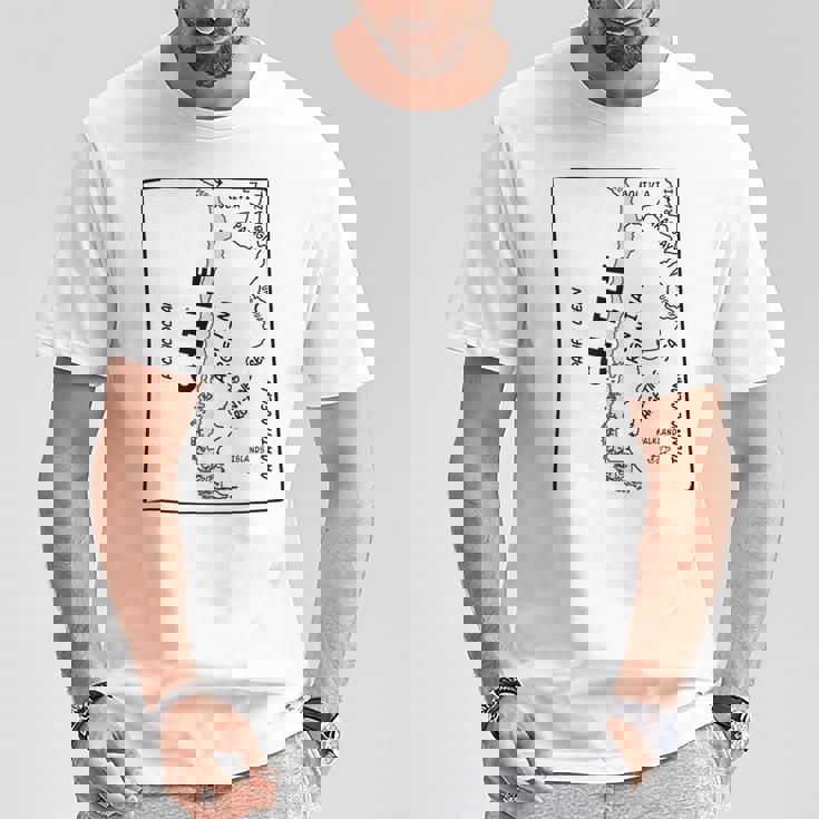 チリと近隣諸国の手描き黒線地図 Tシャツ 面白い贈り物