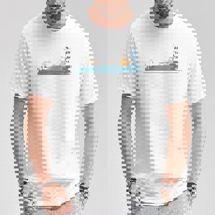 ティーカップのシルエットと黄昏のシーン 長袖tシャツ Tシャツ 面白い贈り物