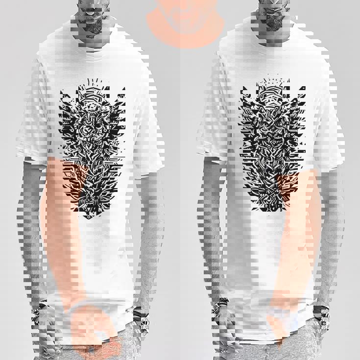 トライバル グレートフクロウ トーテム タトゥー 幾何学模様 Tシャツ 面白い贈り物