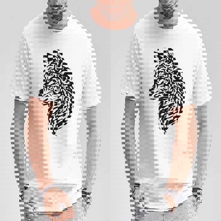 トライバルウルフ ポリネシア部族 マオリ柄 オオカミ Tシャツ 面白い贈り物