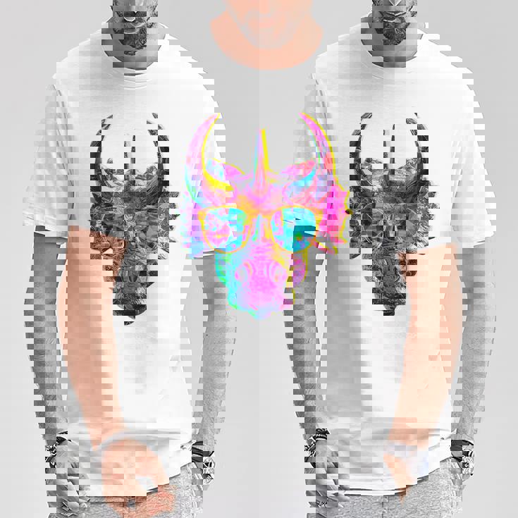 トリケラトプス 恐竜 グラフィック サングラス アートワーク トリケラトプス Tシャツ 面白い贈り物