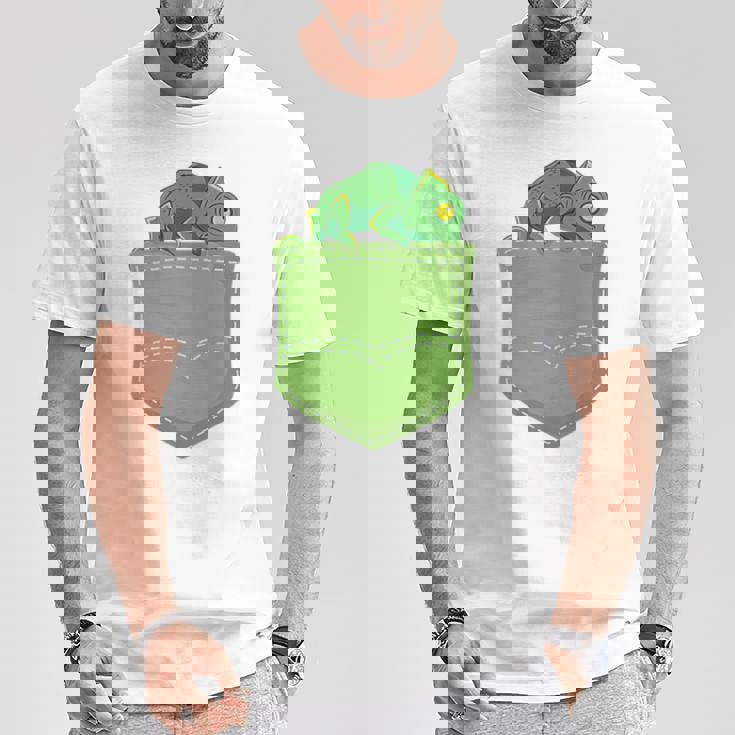 トロピカル アニマル トカゲ 爬虫類ラバー ポケット カメレオン Tシャツ 面白い贈り物