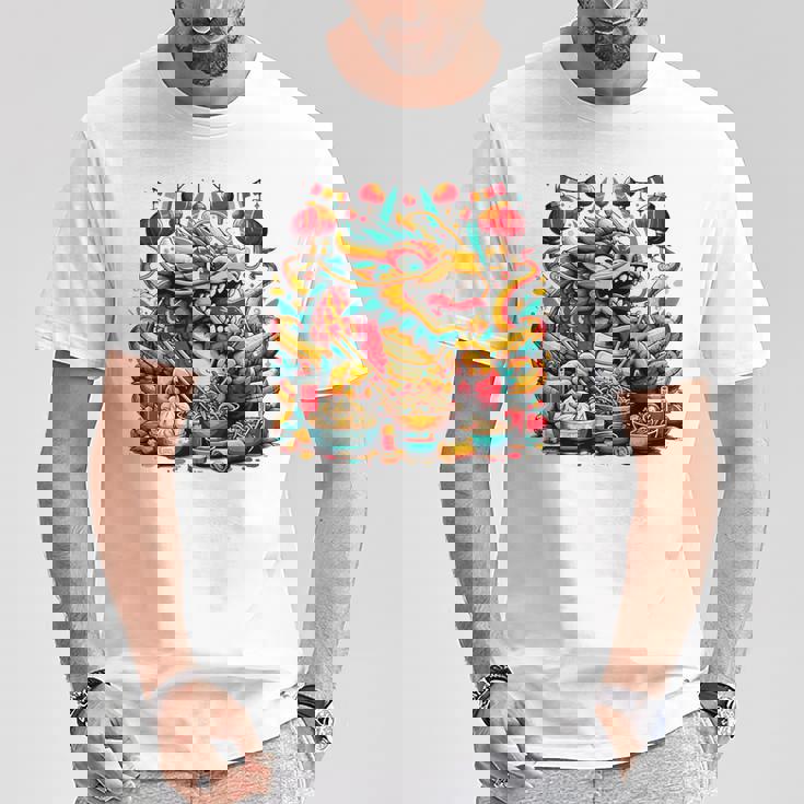 ニューイヤードラゴン ジョイフルドラゴン 旧正月のお祭り Tシャツ 面白い贈り物