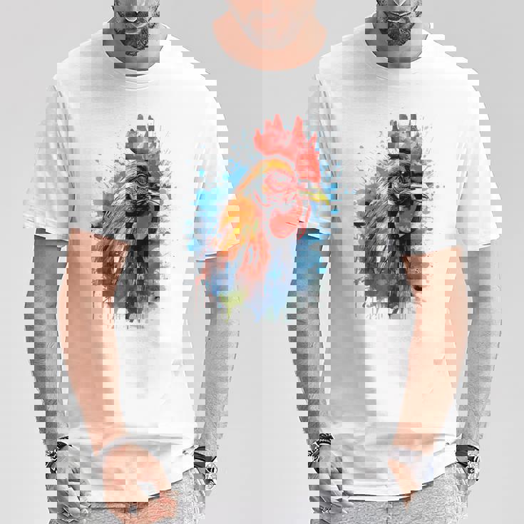 ニワトリ 動物 絵画 グラフィック 抽象 カラフル チキン Tシャツ 面白い贈り物