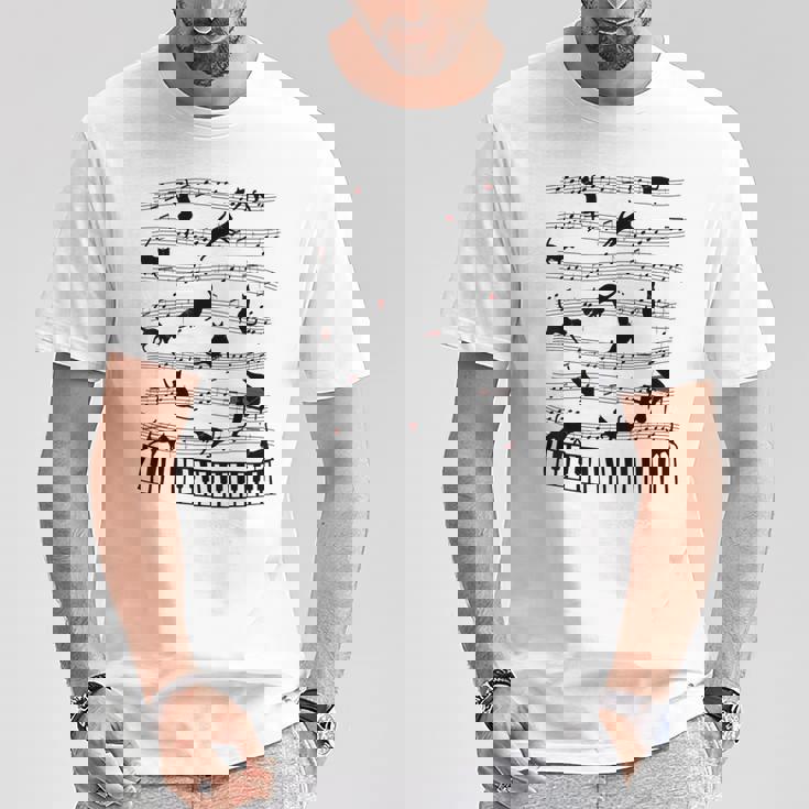 ノーティーキャット 音符付き 音楽 楽譜 おもしろ猫 ギフト Tシャツ 面白い贈り物